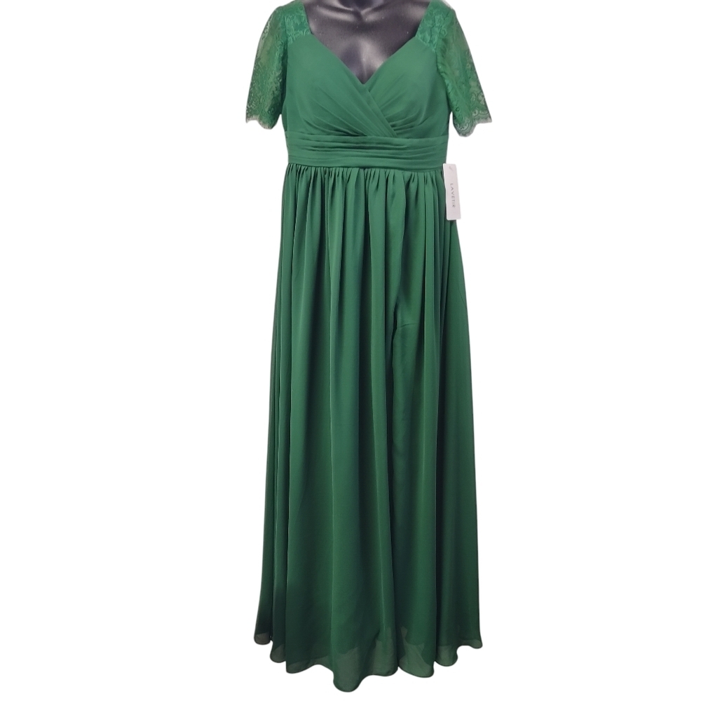 Lavetir Bridesmaid Dresses Green V-neck Lace Sleeves Long Wedding Size 14 NWT - Picture 2 of 11